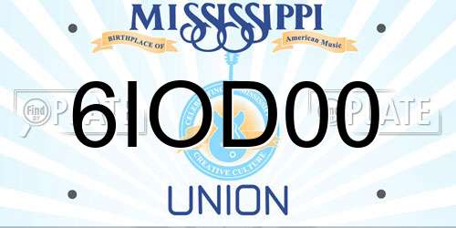 6IOD00 Mississippi License Plate