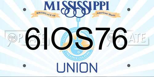 6IOS76 Mississippi License Plate