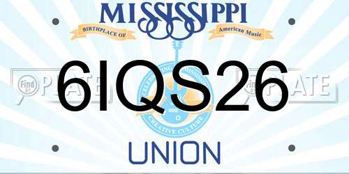 6IQS26 Mississippi License Plate