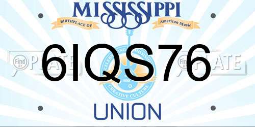 6IQS76 Mississippi License Plate