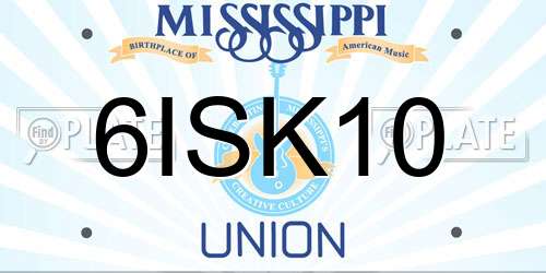 6ISK10 Mississippi License Plate