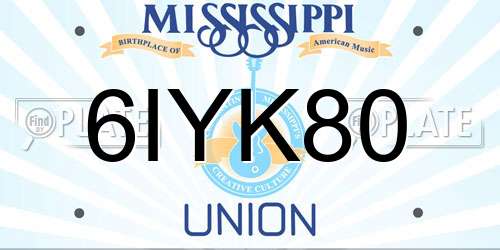6IYK80 Mississippi License Plate