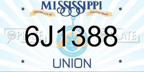6J1388 Mississippi License Plate