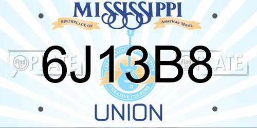 6J13B8 Mississippi License Plate