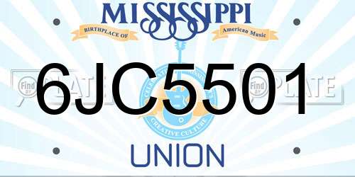 6JC5501 Mississippi License Plate