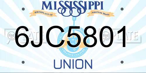 6JC5801 Mississippi License Plate