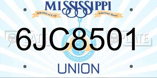 6JC8501 Mississippi License Plate