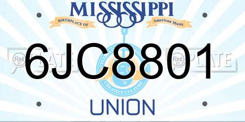 6JC8801 Mississippi License Plate