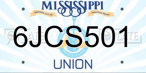 6JCS501 Mississippi License Plate