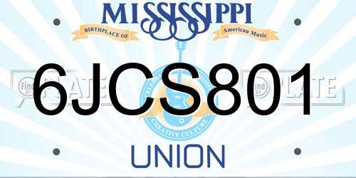 6JCS801 Mississippi License Plate