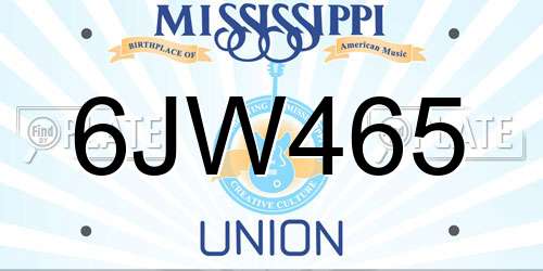 6JW465 Mississippi License Plate