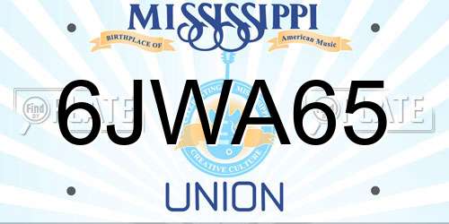 6JWA65 Mississippi License Plate