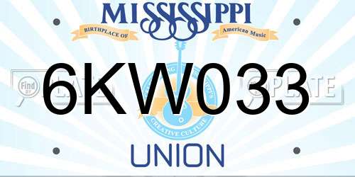 6KW033 Mississippi License Plate