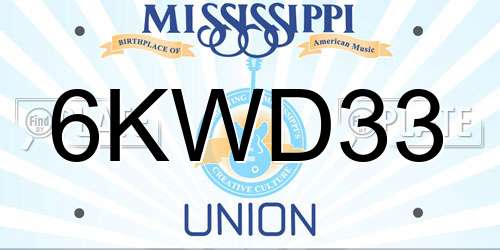6KWD33 Mississippi License Plate