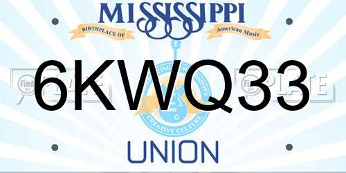 6KWQ33 Mississippi License Plate