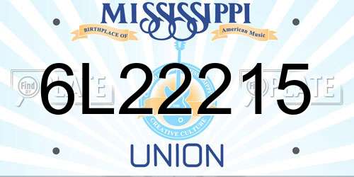 6L22215 Mississippi License Plate