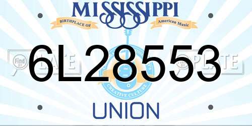 6L28553 Mississippi License Plate