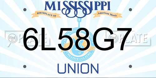 6L58G7 Mississippi License Plate