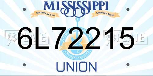6L72215 Mississippi License Plate