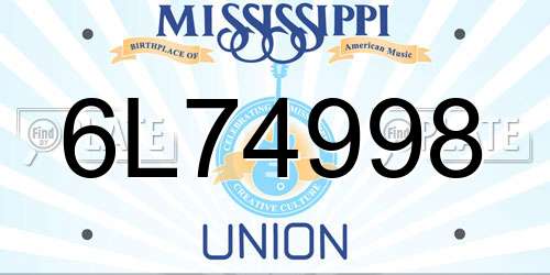 6L74998 Mississippi License Plate