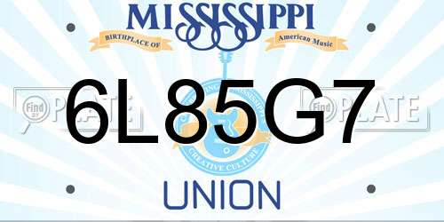 6L85G7 Mississippi License Plate