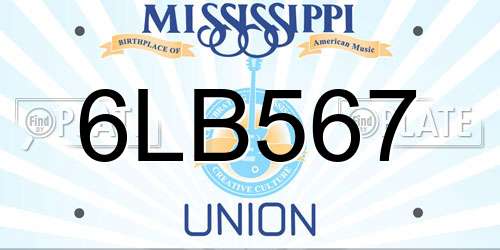 6LB567 Mississippi License Plate