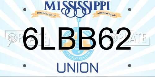 6LBB62 Mississippi License Plate