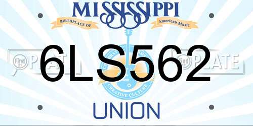 6LS562 Mississippi License Plate