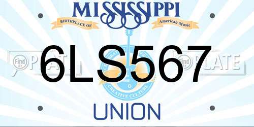 6LS567 Mississippi License Plate