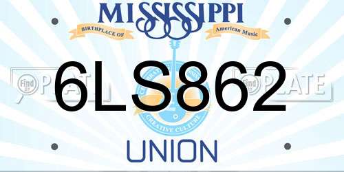 6LS862 Mississippi License Plate