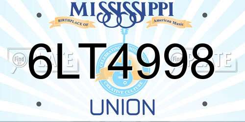6LT4998 Mississippi License Plate