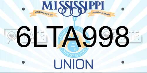 6LTA998 Mississippi License Plate