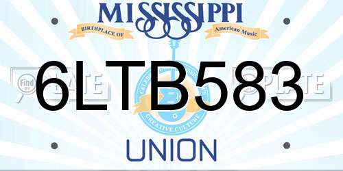 6LTB583 Mississippi License Plate