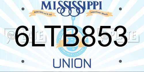 6LTB853 Mississippi License Plate