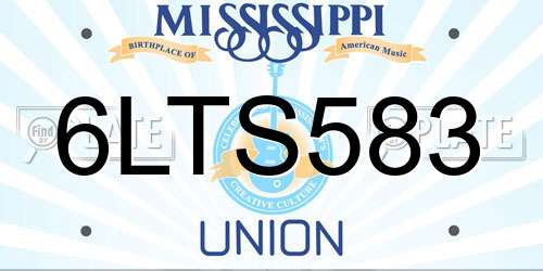 6LTS583 Mississippi License Plate