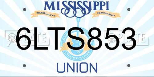 6LTS853 Mississippi License Plate