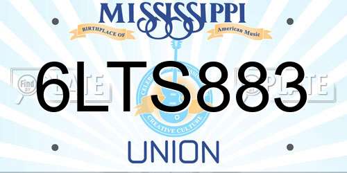 6LTS883 Mississippi License Plate
