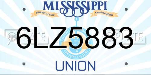 6LZ5883 Mississippi License Plate