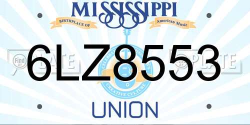 6LZ8553 Mississippi License Plate