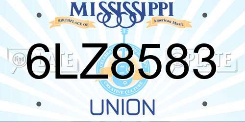 6LZ8583 Mississippi License Plate