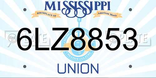 6LZ8853 Mississippi License Plate