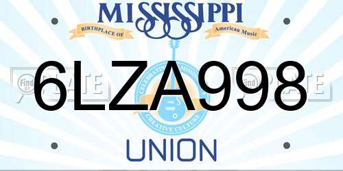 6LZA998 Mississippi License Plate