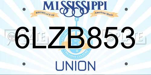 6LZB853 Mississippi License Plate