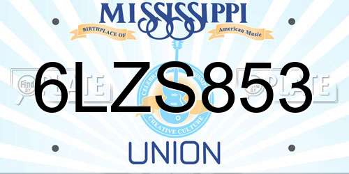 6LZS853 Mississippi License Plate