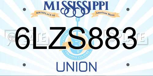 6LZS883 Mississippi License Plate