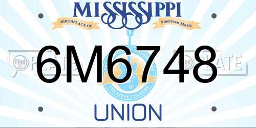 6M6748 Mississippi License Plate