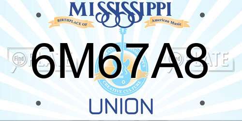 6M67A8 Mississippi License Plate