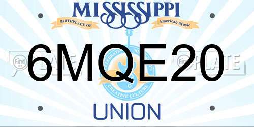 6MQE20 Mississippi License Plate