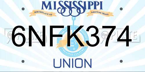 6NFK374 Mississippi License Plate