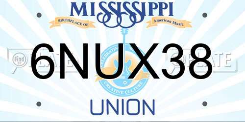 6NUX38 Mississippi License Plate